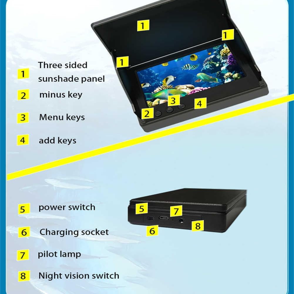 Generic Underwater Fishing Camera, 1080P HD Fish Finder With 4.3in IPS Screen, 220° Wide Angle, IP68 Waterproof, Night Vision, 30m Cable, 5000mAh Battery, Rod Mount