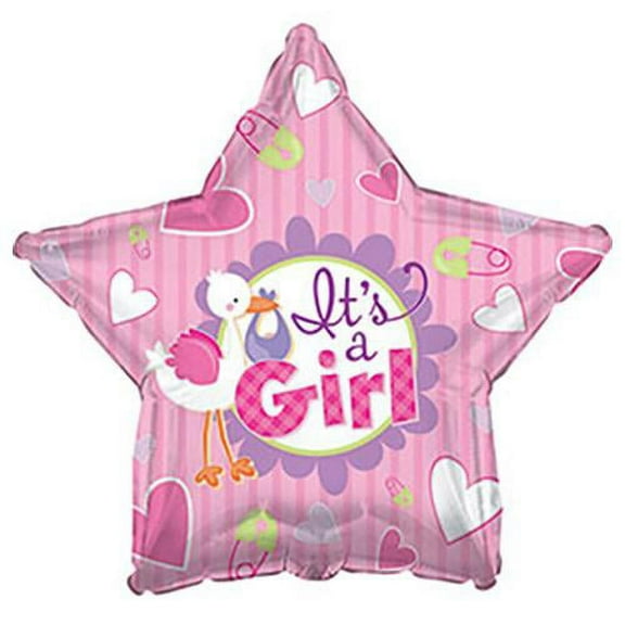 LOONBALLOON Baby Girl Balloons, 17″ IT'S A GIRL STORK STAR