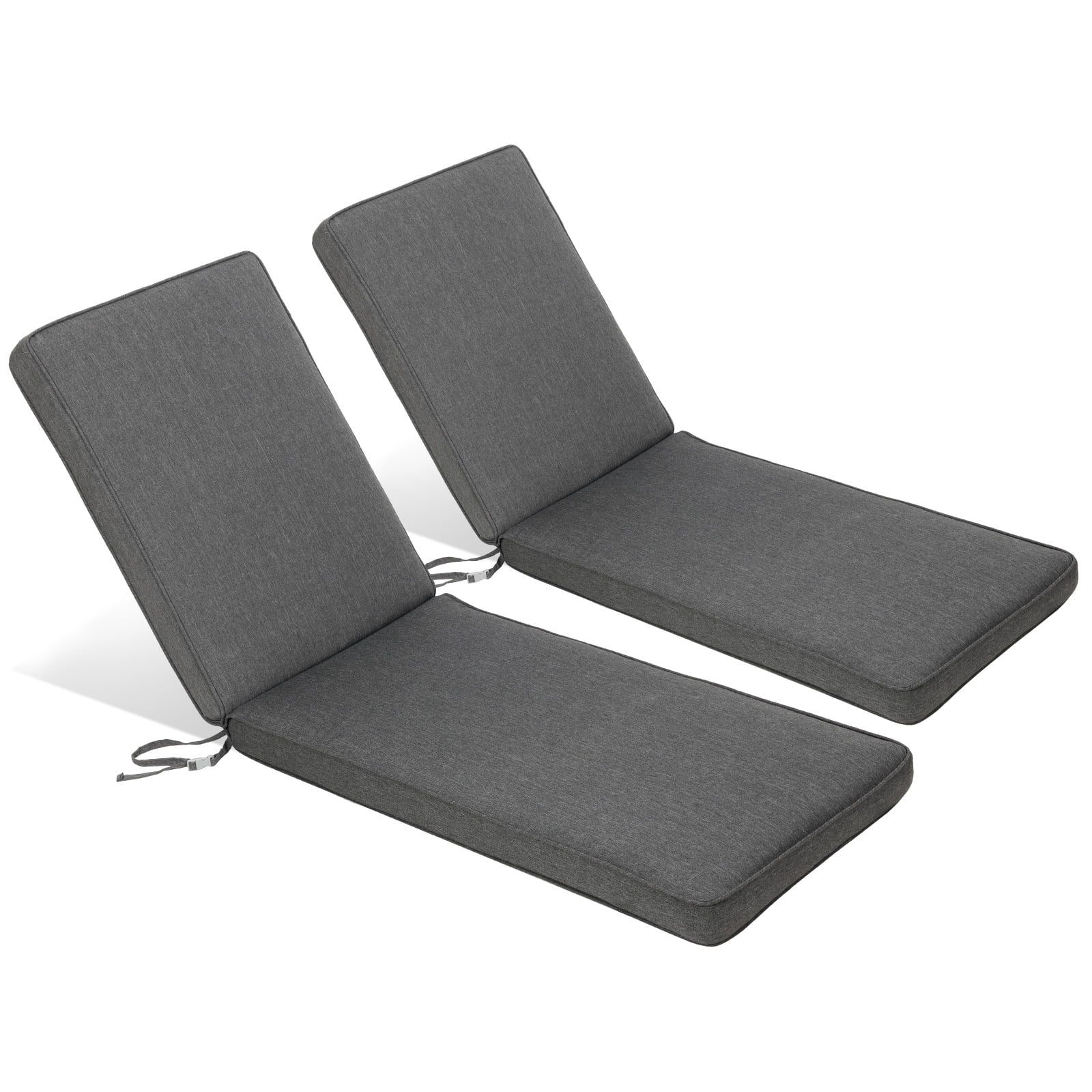 BPS 72" x 21" x 3" Outdoor Chaise Lounge Cushion, Fade & Water Resistant Patio Chair Cushion, Set of 2 - Charcoal