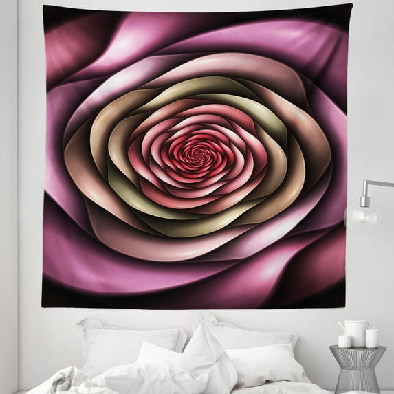 Spires Tapestry, Rose Petals Curved Winds Around Fixed Center Point at Increasing Digital Design, Fabric Wall Hanging Decor for Bedroom Living Room Dorm, 5 Sizes, Multicolor, by Ambesonne