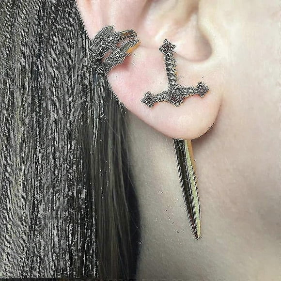 Gothic Kinitial Sword Earrings Vintage Cool Punk Crystal Ear Jacket Goth Dagger Earrings Jewelry Gift For Women
