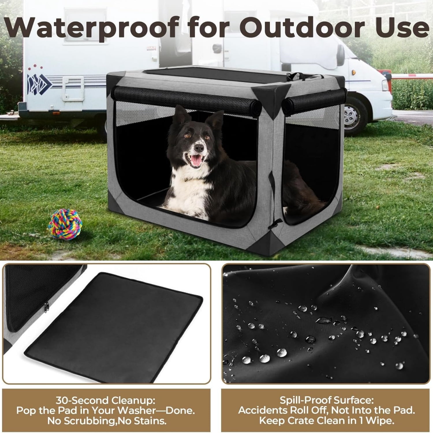 Dog Crate, Collapsible Soft Travel Crate for Large Dogs, Indoor & Outdoor Portable Pet Kennel with Chew-Proof Mesh Window (Dark Gray, 30" L x 21" W x 21" H)