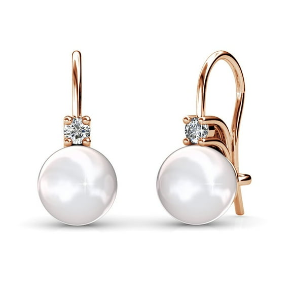 Cate & Chloe Cassie 18k Rose Gold Plated Pearl Drop Earrings with Swarovski Crystals for Women