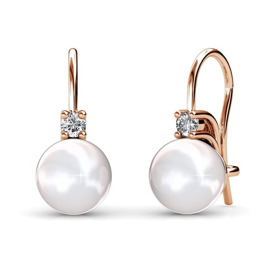 Cate & Chloe Cassie 18k Rose Gold Plated Pearl Drop Earrings with Swarovski Crystals for Women