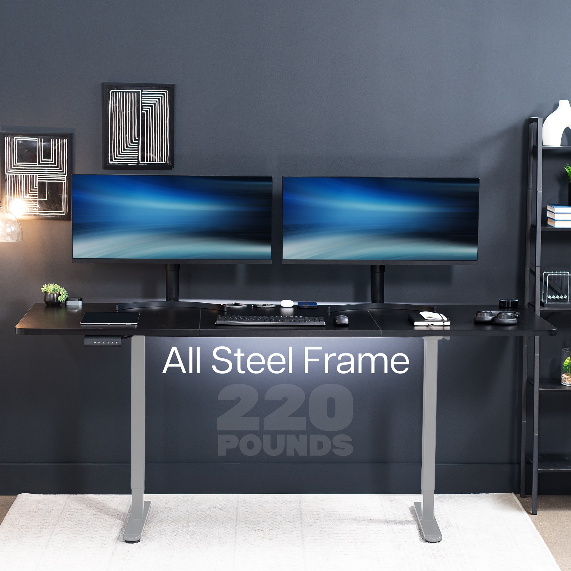 VIVO Electric Dual Motor 83” x 30” Standing Desk, Black Top, Gray Frame