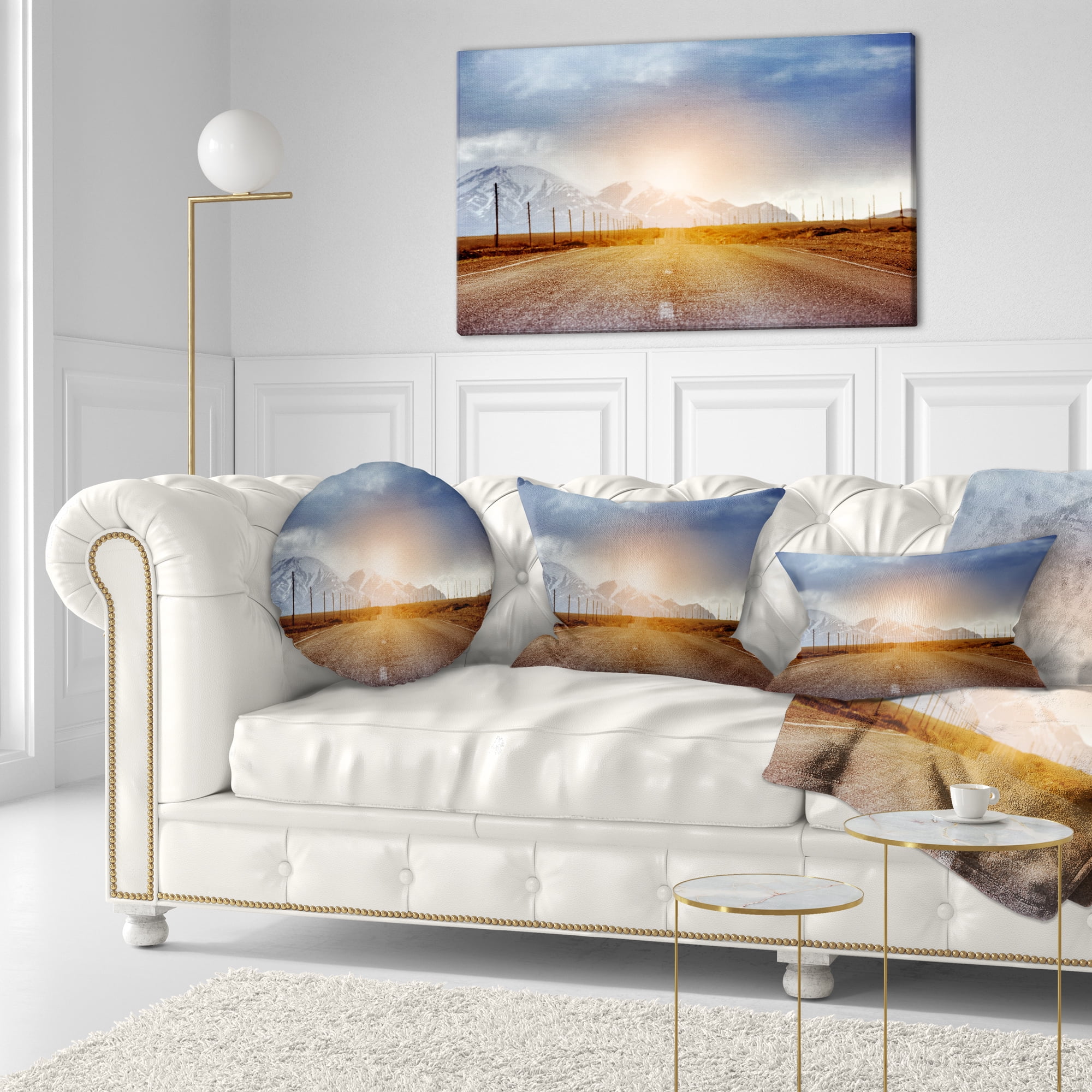 Designart Straight Road under Blue Sky - Landscape Printed Throw Pillow - 12x20