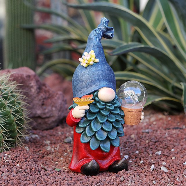 Escultura enana Lámparas solares Resina Dibujos animados Gnomo Estatuas LED para decoración navideña Sywqhk Para estrenar