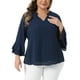 thumbnail image 1 of Blusas de manga de campana de 3/4 para mujeres Agnes Orinda, blusas elegantes de talla grande, camisetas de túnica de chiffon de doble capa 2X azul marino, 1 of 6