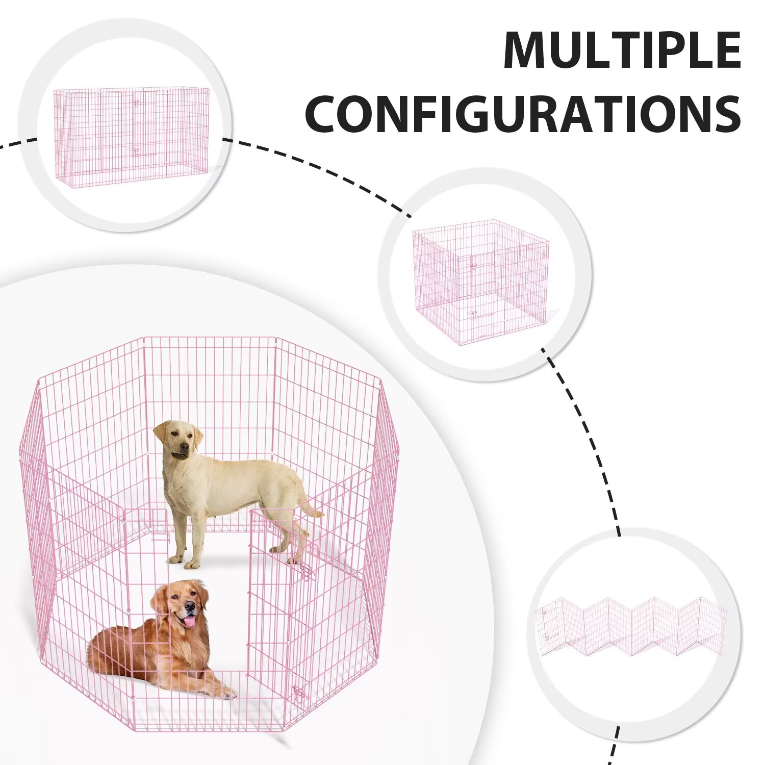 YRLLENSDAN,42In,8 Panel,Outdoor Dog Fence,Puppy Play Pen for Indoors,Dog Play Pen Indoors,Easy To Assemble and Store,Foldable,Pink