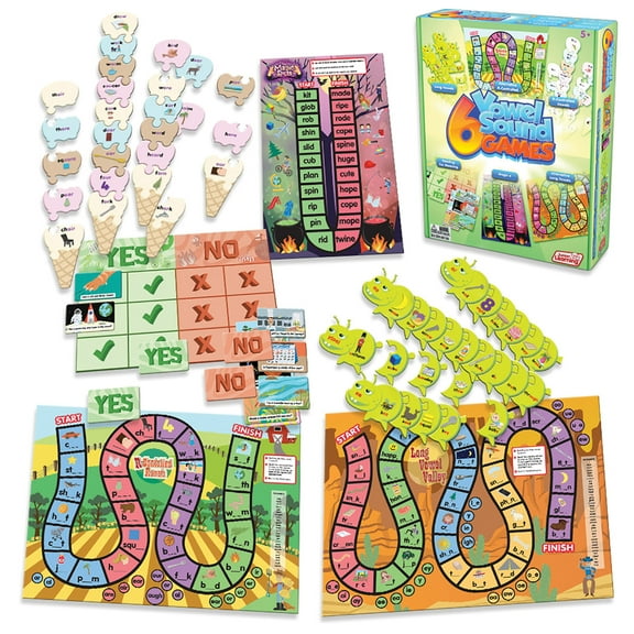 6 Vowel Sound Games Junior Learning Board Game for Ages 5-6 Kindergarten Grade 1 Learning, Language Arts Learn Phonics, Perfect for Home School, Educational Resources