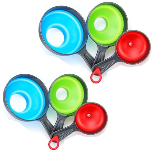 2 Set,6 Pack Funnels for Filling Bottles,Kitchen Funnels for Kitchen Use,Canning Funnel Wide Mouth,Small and Large Collapsible Silicone Funnel Set
