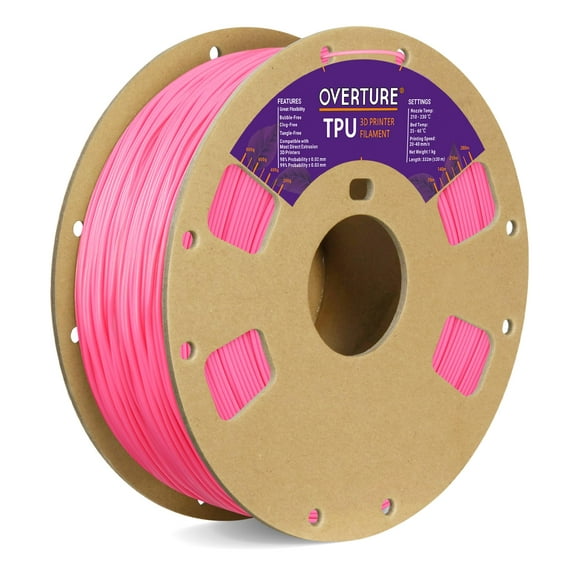 OVERTURE TPU Filament 1.75mm Flexible TPU Roll, 95A Soft 3D Printer Filament, 1kg Spool (2.2 lbs), Dimensional Accuracy +/- 0.03 mm (TPU Bright Pink)