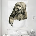 thumbnail image 1 of Sloth Tapestry, Sweetly Smiling Jungle Animals Lying Down with Crossed Legs Tropic Fauna Sketch, Wall Hanging for Bedroom Living Room Dorm Decor, 60W X 80L Inches, Ivory Black, by Ambesonne, 1 of 2
