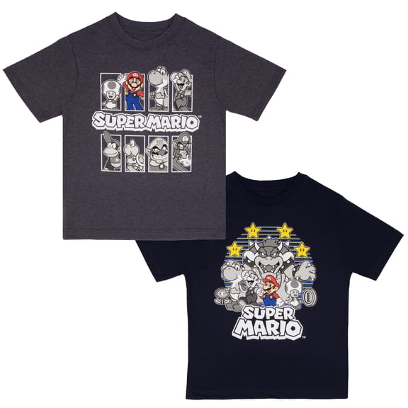 Nintendo Super Mario Character Graphic Short Sleeve T-Shirts (Little Boys & Big Boys), 2-Pack Bundle, Sizes 4-16
