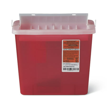 MEDLINE INDUSTRIES, INC. MDS705152H Sharps Container for Patient Room, Plastic, 5qt, Rectangular, Red