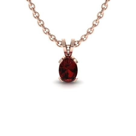 14k Gold Garnet Necklace - 1/2 TGW Oval Shape Garnet Necklace In 14K Rose Gold Over Sterling Silver, 18 Inches