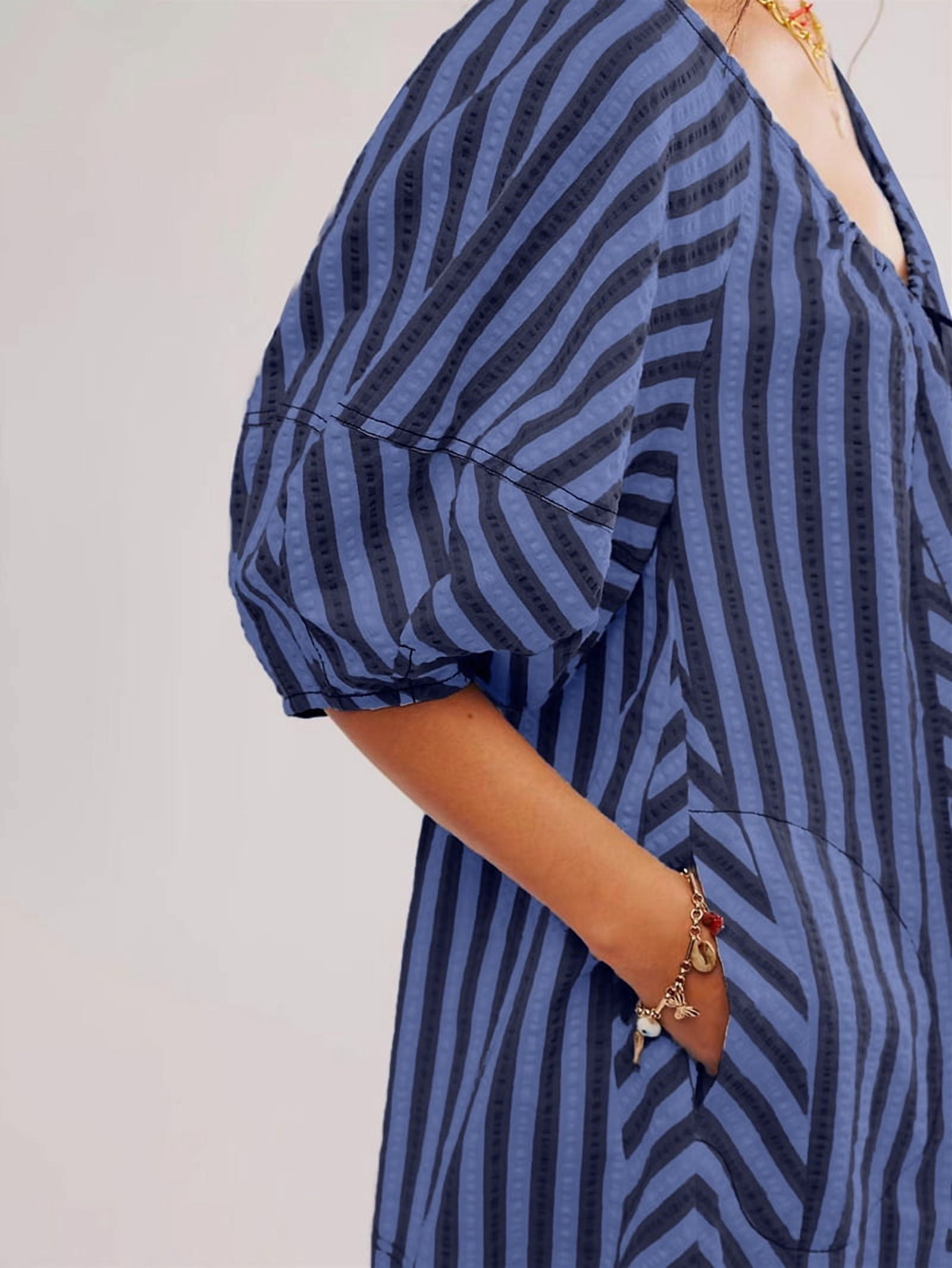 Womens Oversized Striped Romper Dress Shorts Jumpsuit Beach Vacation Clothes with Pockets