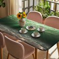 thumbnail image 3 of Dark Green Ocean Waves Table Cloths for 4 Foot Rectangle Tables, Summer Beach Coastal Abstract Patio Waterproof Elastic Fitted Tablecloths, Washable Rectangular Table Cover for Camping, 3 of 8