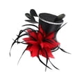 thumbnail image 2 of serony Vintage Feather Fascinator Top Hat Wedding Gothic Magic Hat Burlesque Magic Bridal Woman Fancy Dress Red, 2 of 9