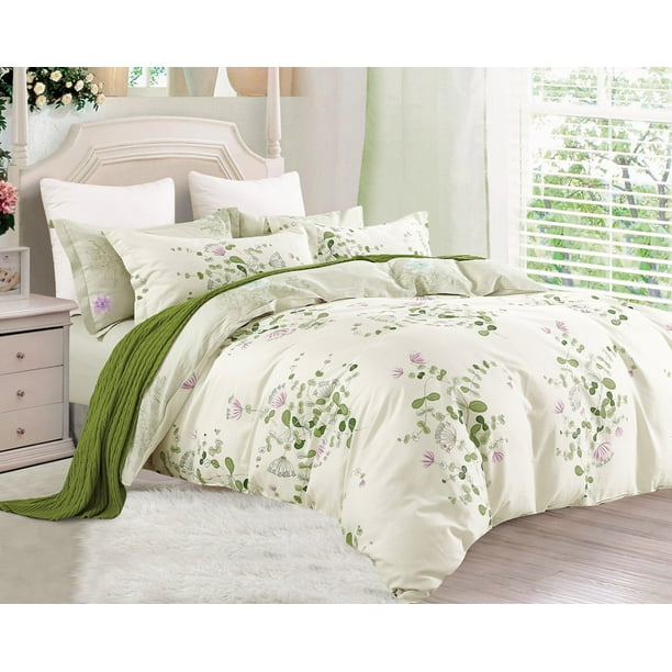 Swanson Beddings Graceful Floral Print 3-Piece 100% Cotton Bedding Set:  Duvet Cover and Two Pillow Shams (Full)
