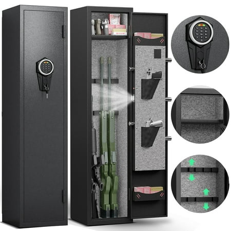 5-6 Gun Safe with Quick Access Panel Zinc Alloy Handle Five Locking Bolts Silent Interior for Rifles and Pistols