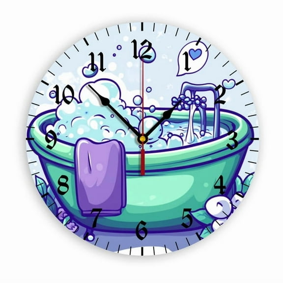 YladaFaie Watercolor Vintage Bathtub Silent Non Ticking Round Wall Clock Home Decor Battery Operated Decorative for Living Room, Kitchen, Bedroom Clock Art
