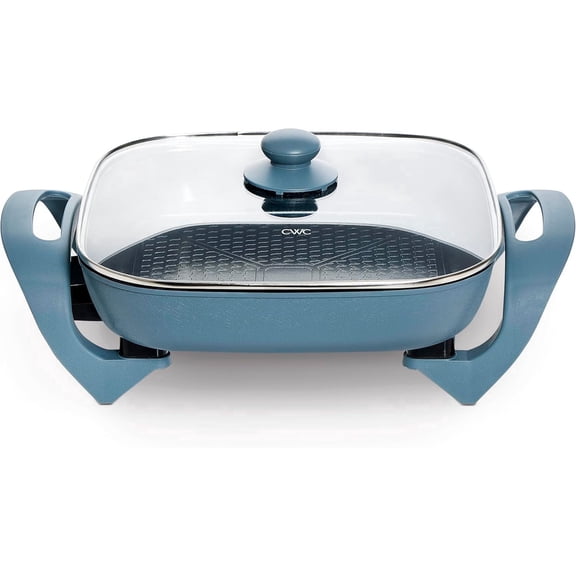 COOK WITH COLOR Electric Skillet 1400-Watt Ceramic Pan with Tempered Glass Lid, Blue