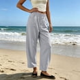 thumbnail image 6 of Barrel Pants For Women Elastic Waist Loose Fit Trouser Summer Casual Beach Vacation Lounge Pants With Pockets, 6 of 7