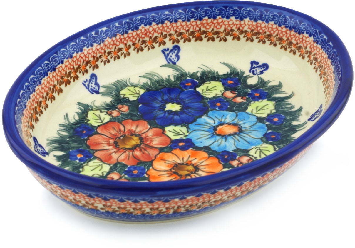 Polish Pottery 11½-inch Oval Bowl (Butterfly Splendor Theme) Signature ...