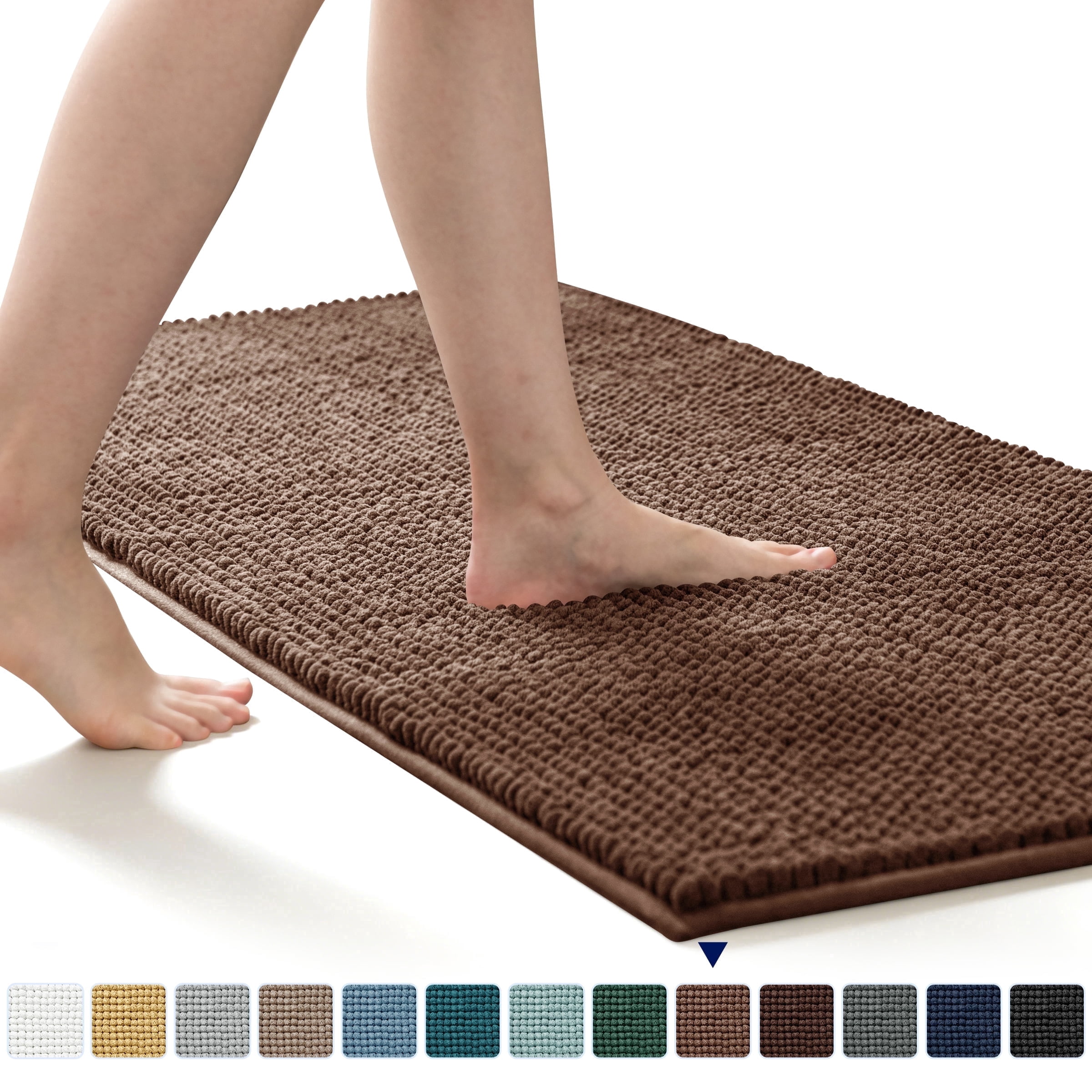 Subrtex Chenille Bathroom Rugs，Extra Soft and Non Slip Bath Mats Runner，Thick Rubber Backing Washable Shower Bathtub Rugs & Home Decor Accessories (Brown,24"*60")
