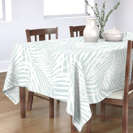 

Cotton Sateen Tablecloth 70 x 120 - Palm Fronds Tropical Large Scale Pale Aqua Coastal Beach Nautical Print Custom Table Linens by Spoonflower