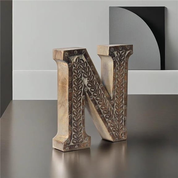 Handmade Eco-Friendly Wall Mount & Table Top Decor Gray Antique N Wood Alphabet Letter Block