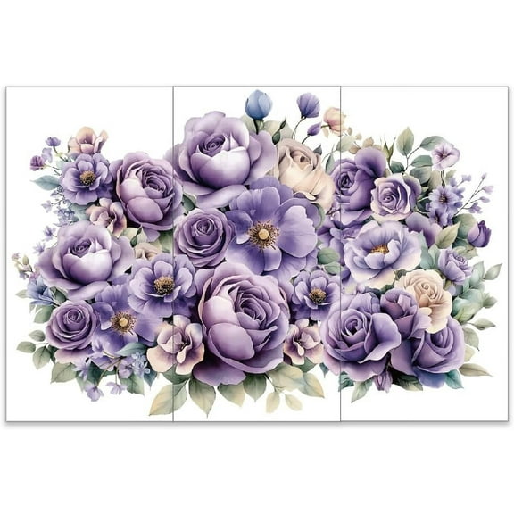 3pcs/Set Purple Roses Rub on Transfers for Furniture and Crafts 6x12 inch Purple Flower Furniture Decals Floral Transfer Stickers Rub on Decals for Wood Furniture Home Decor