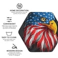thumbnail image 3 of Picia Eagle Head With American Flag Printed Leather Coasters for Drinks, 4" Drink Coasters Set of 4 for Tabletop Protection, Handmade Luxurious Home Décor and Housewarming Gift -Hexagon, 3 of 6
