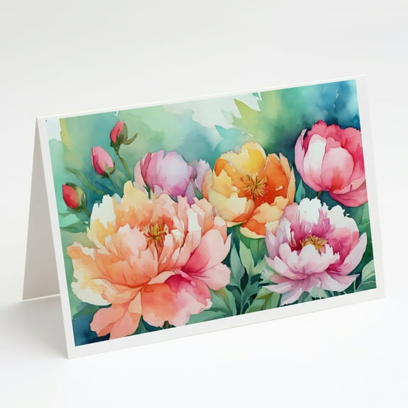 Indiana Peonies in Watercolor Greeting Cards and Envelopes Pack of 8 7 in x 5 in