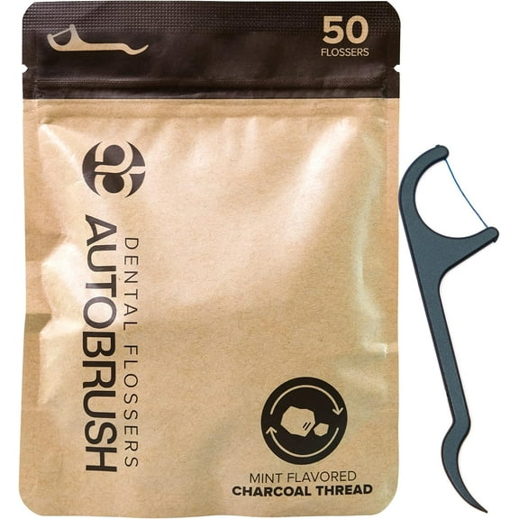 AutoBrush Adults Charcoal Infused Dental Flossers with Floss Picks (1 Pack)