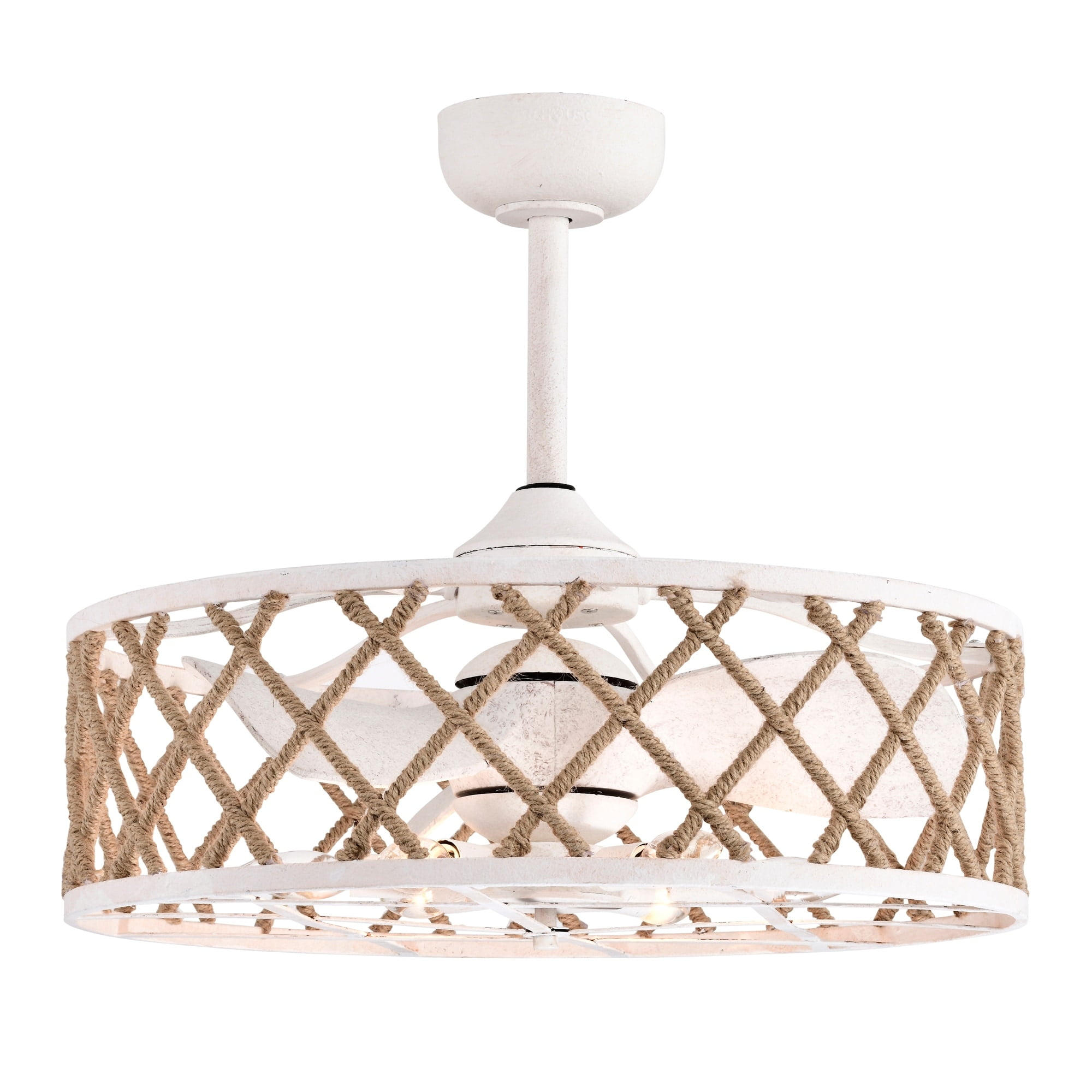 Shaunda 25 in. 6-Light Indoor Weathered White and Beige Rattan Finish Ceiling Fan with Light Kit
