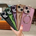 thumbnail image 6 of iPhone 14 6.1" Magnetic Glitter Case, [Compatible with Magsafe] Cute Luxury Plating Bling Clear Phone Case, Full Camera Lens Protector Anti-Scratch Shockproof Protective Case-Gold, 6 of 12