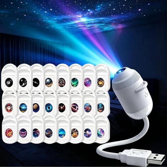 2-in-1 Galaxy Projector Night Light, 5D HD Smart Dynamic Starry Night Light with 360° Flexible Gooseneck, USB Galaxy Projector for Bedroom, Touch Control & Color Changing (6 Projection Films)