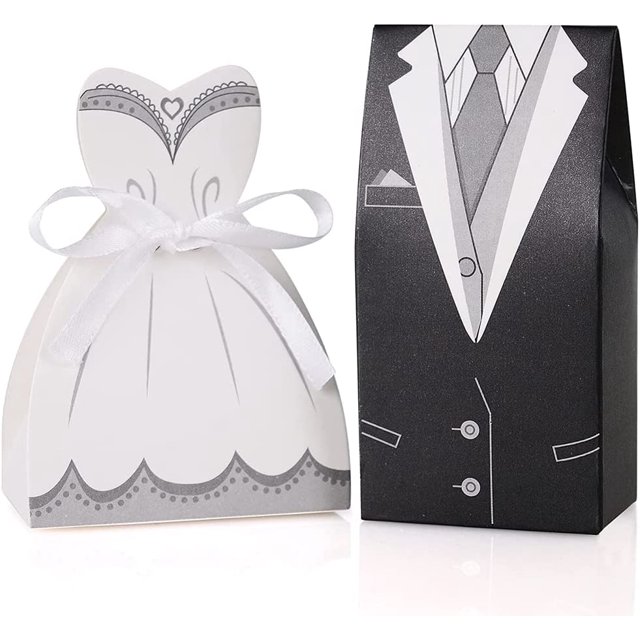 100 Cajas de Papel para Dulces, Cajas de Regalo para Bodas, Cajas de Regalo para Bautismo, Cajas de Regalo para Dulces con Cinta, para Compromiso de Boda, Aniversario, Fiesta de Cumpleaños(50 Pares) ER
