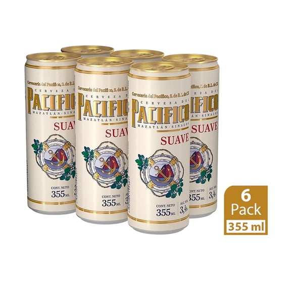 Cerveza Pacífico lager en lata 6 pzas de 355 ml c/u