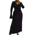 thumbnail image 2 of abtuhar Women's Casual Dresses,Long Dresses for Women,Plus Size Dresses,Women's Solid Color Knitted Dress with Casual Waist Cinched V-neck Stripe Knitted Dress Black, 2 of 3
