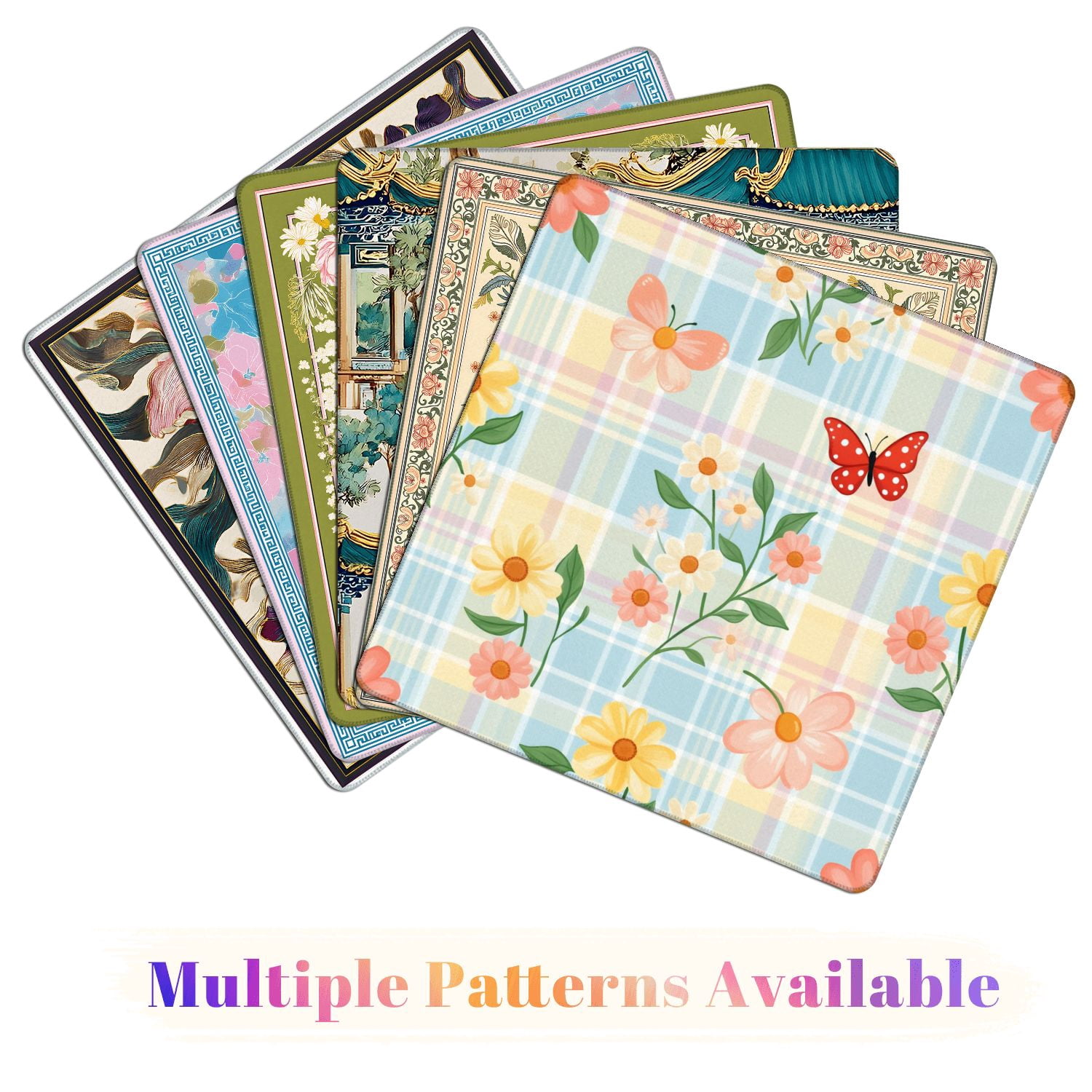 Mahjong Mat 31.5" x 31.5" Floral Butterfly Pastel Plaid Non-Slip Noise Reduction American Mahjong Tiles Table Cover for Dominoes Poker Card Board Games Gift