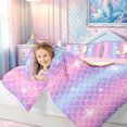 thumbnail image 3 of meiyoeat Mermaid Letter J Full Size Comforter Sets for Kids Girls, Glitter Scale Print Bedding Comforter Set, Iridescent, Pink Reversible, 3pcs, 1 Comforter and 2 Pillowcases, 3 of 6