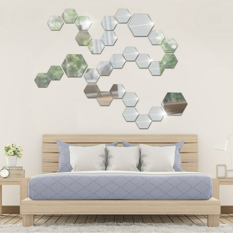 3D Hexagon Acrylic Mirror Wall Stickers Art Wall Decor Living Room Mirrored  🔥