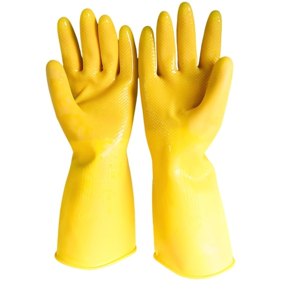 2 Pcs Rubber Dishwashing Gloves, 13.8 in / 35 cm Household Cleaning Gloves with Long Elastic Cuffs, Waterproof Latex Gloves for Kitchen, Laundry, and More, Yellow