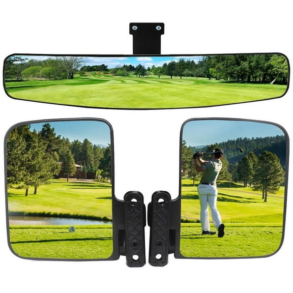 WLOOD Newest Golf Cart Mirrors Contains Folding Side Mirrors and Rear View Mirror Universal for Club Car DS Precedent/EZGO TXT RXV/Yamaha