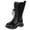 B Black, variant on Girls Shiny Knee High Leather Boots Side Zipper Bow Knot Princess Style Chunky Heel Long Boots Black Size 1 Little Kid
