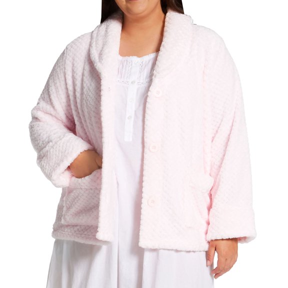 Women's La Cera 8825X Plus 100% Polyester Honeycomb Fleece Bed Jacket (Pink 3X)