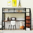thumbnail image 4 of DreamBuck Twin Size Loft Bed with Desk and and Metal Grid, Metal Loft Bed with Storage Stairs and Wardrobe, Space Saving Loft Bed with Desk Underneath, Twin Bed Frames for Teens, Boys, Girls, 4 of 9